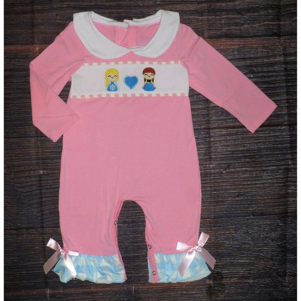 Boutique Baby Girls Frozen Princess Elsa Ana Long Sleeve Romper Jumpsuit